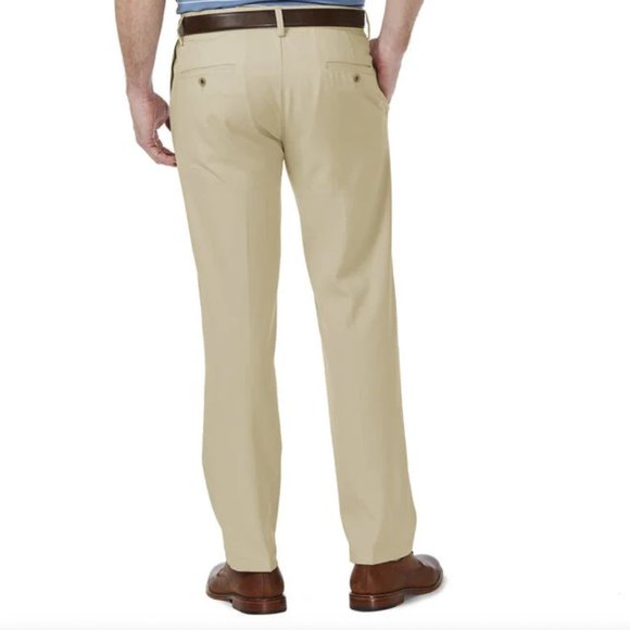 Haggar Mens Work To Weekend Straight Fit No Iron Comfort Waist Khaki 40W X 34L - Picture 2 of 10